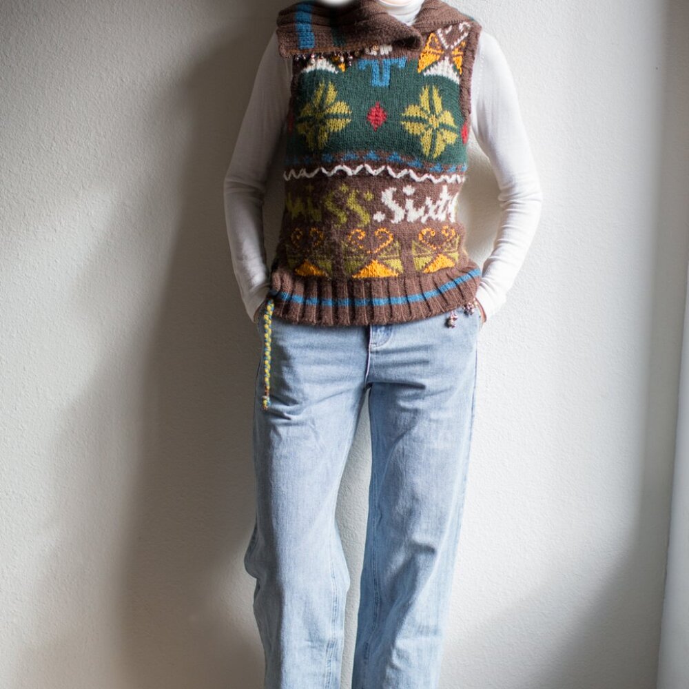 Vintage Y2K MISS SIXTY Runway Sleeveless Sweater Vest charms Wool Alpaca S XS